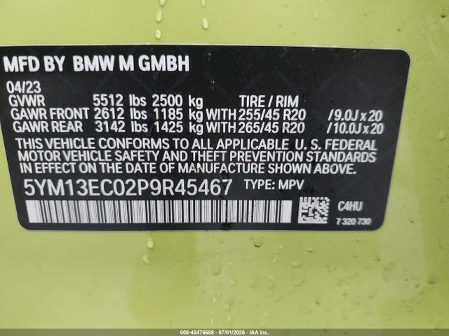 Aukcja sprzedaży 2023 Bmw X3 M, vin: 5YM13EC02P9R45467, numer aukcji: 45476689