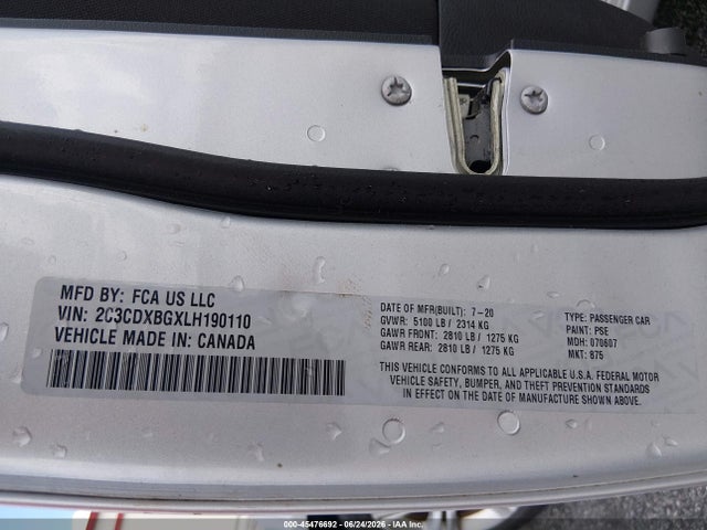 Продаж на аукціоні авто 2020 Dodge Charger Sxt Rwd, vin: 2C3CDXBGXLH190110, номер лоту: 45476692