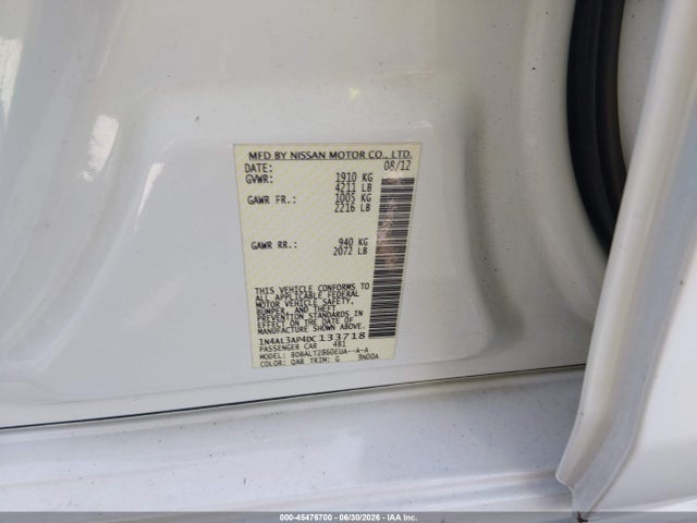 2013 Nissan Altima 2.5 Sv მანქანა იყიდება აუქციონზე, vin: 1N4AL3AP4DC133718, აუქციონის ნომერი: 45476700