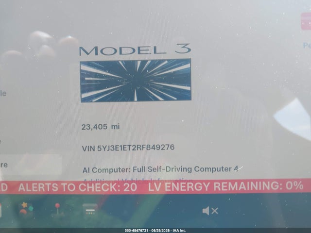 Aukcja sprzedaży 2024 Tesla Model 3 Performance All-wheel Drive, vin: 5YJ3E1ET2RF849276, numer aukcji: 45476731