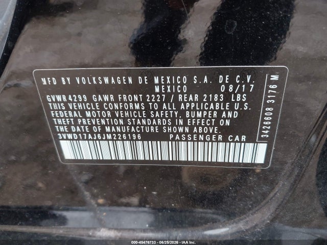 Продаж на аукціоні авто 2018 Volkswagen Jetta 1.8t Se Sport, vin: 3VWD17AJ6JM226196, номер лоту: 45476733
