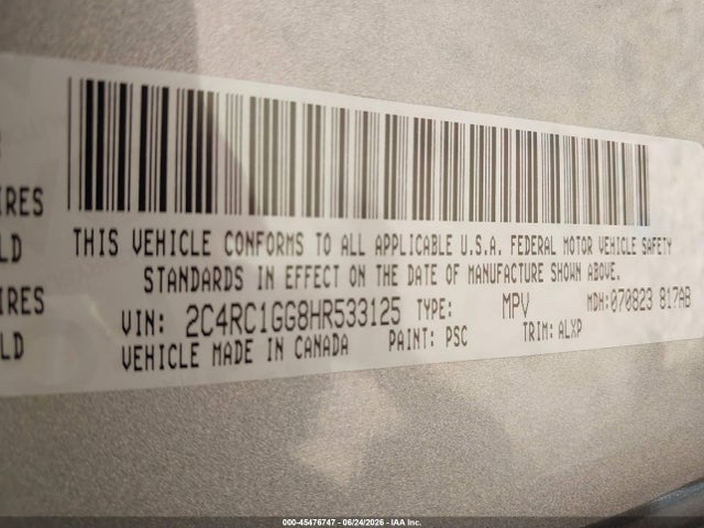 Продаж на аукціоні авто 2017 Chrysler Pacifica Limited, vin: 2C4RC1GG8HR533125, номер лоту: 45476747