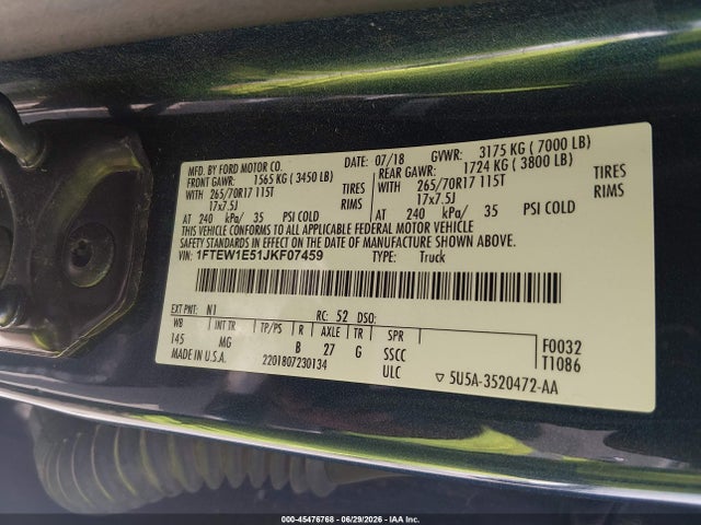 1FTEW1E51JKF07459 Ford F-150 King Ranch/lariat/platinum/xl/xlt