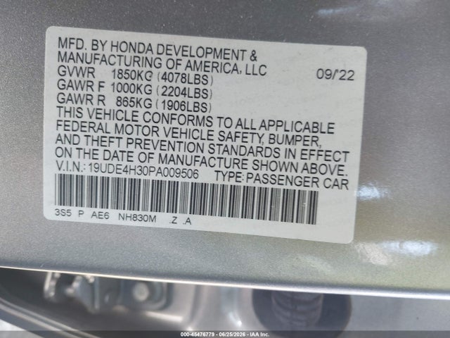 45476779 :رقم المزاد ، 19UDE4H30PA009506 vin ، 2023 Acura Integra A-spec مزاد بيع