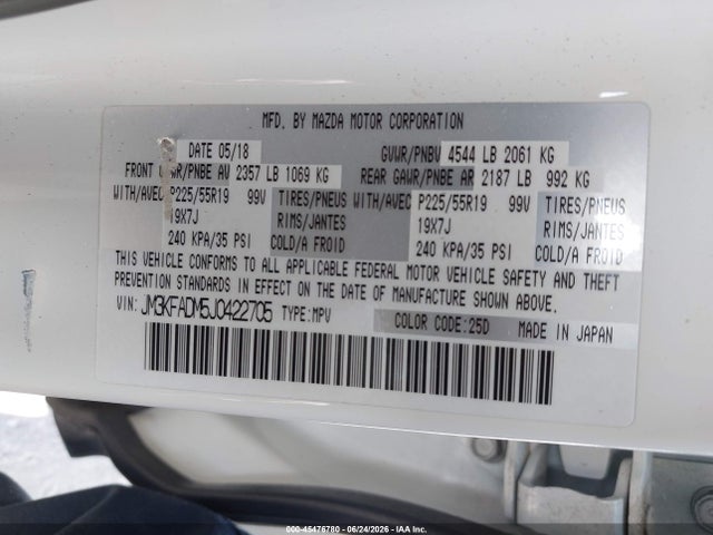Aukcja sprzedaży 2018 Mazda Cx-5 Grand Touring, vin: JM3KFADM5J0422705, numer aukcji: 45476780