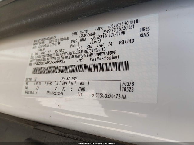 1FBZX2ZMXJKA99859 Ford Transit-350