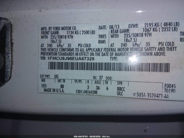 Ford Escape Titanium 2014 1FMCU9J98EUA67329 Image 9