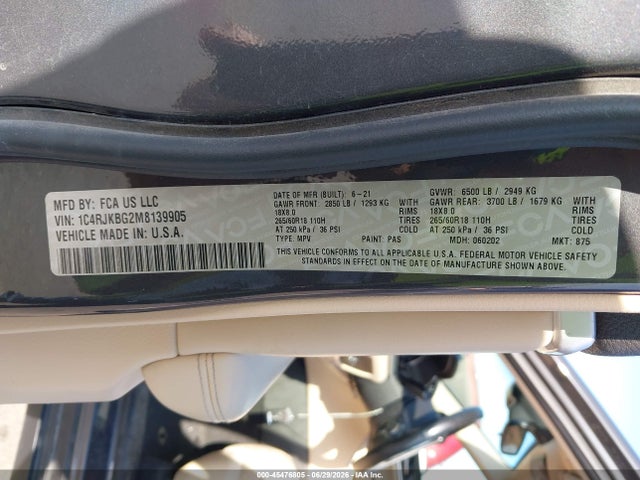 1C4RJKBG2M8139905 Jeep Grand Cherokee L Limited 4x4