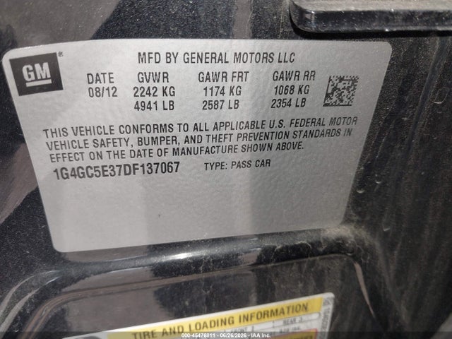 2013 Buick Lacrosse Leather Group მანქანა იყიდება აუქციონზე, vin: 1G4GC5E37DF137067, აუქციონის ნომერი: 45476811