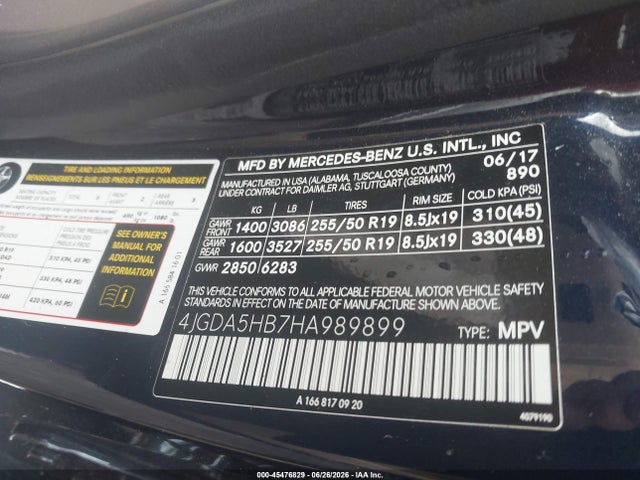 2017 Mercedes-benz Gle 350 4matic მანქანა იყიდება აუქციონზე, vin: 4JGDA5HB7HA989899, აუქციონის ნომერი: 45476829
