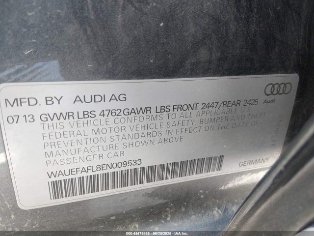 Продажа на аукционе авто 2014 Audi A4 2.0t Premium, vin: WAUEFAFL8EN009533, номер лота: 45476866