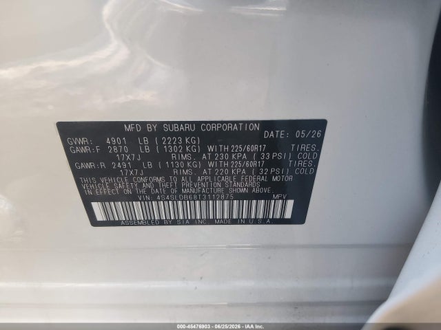 45476903 :رقم المزاد ، 4S4SLDB68T3112875 vin ، 2026 Subaru Forester Premium مزاد بيع