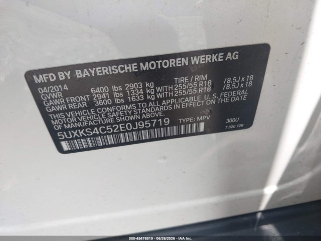 45476919 :رقم المزاد ، 5UXKS4C52E0J95719 vin ، 2014 Bmw X5 Xdrive35d مزاد بيع