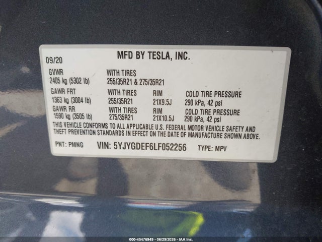 Продаж на аукціоні авто 2020 Tesla Model Y Long Range Dual Motor All-wheel Drive/performance Dual Motor All-wheel Drive, vin: 5YJYGDEF6LF052256, номер лоту: 45476949