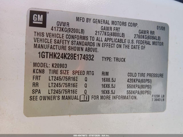 Aukcja sprzedaży 2008 Gmc Sierra 2500hd Work Truck, vin: 1GTHK24K28E174932, numer aukcji: 45476973