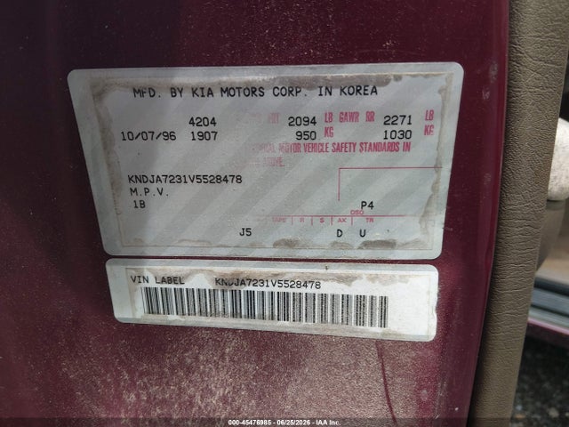 Auction sale of the 1997 Kia Sportage Ex, vin: KNDJA7231V5528478, lot number: 45476985