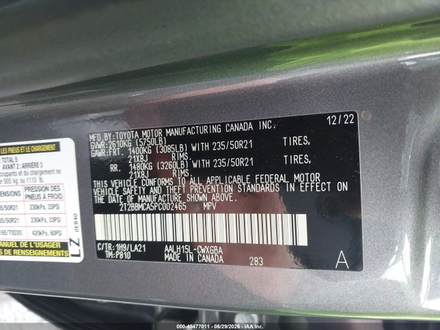 45477011 :رقم المزاد ، 2T2BBMCA5PC002465 vin ، 2023 Lexus Rx 350h Luxury مزاد بيع