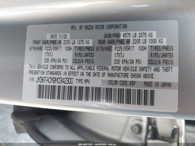 2021 Mazda Cx-5 Touring მანქანა იყიდება აუქციონზე, vin: JM3KFACM9M0342300, აუქციონის ნომერი: 45477027