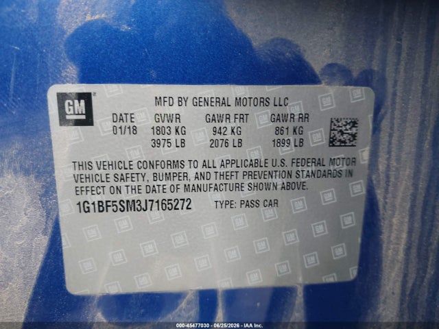 Auction sale of the 2018 Chevrolet Cruze Premier Auto, vin: 1G1BF5SM3J7165272, lot number: 45477030