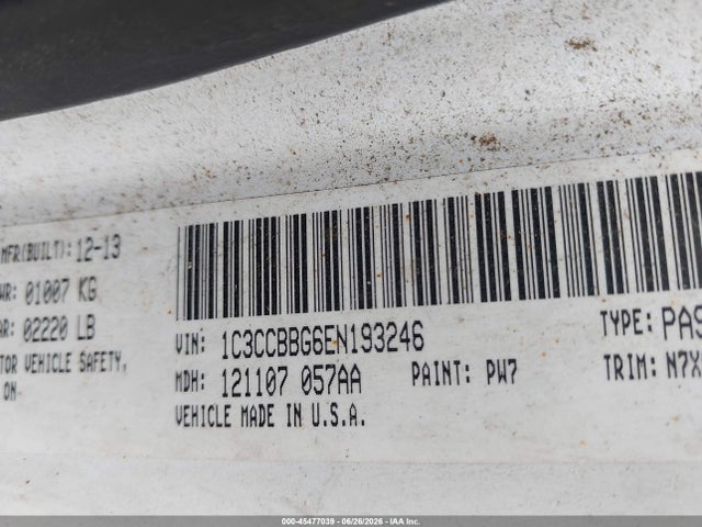 2014 Chrysler 200 Touring მანქანა იყიდება აუქციონზე, vin: 1C3CCBBG6EN193246, აუქციონის ნომერი: 45477039