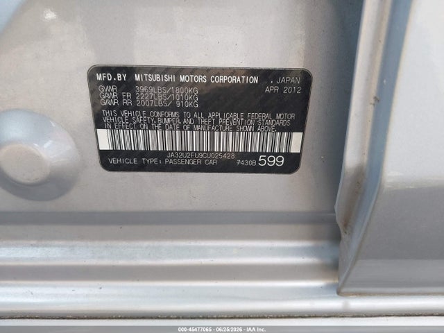 Aukcja sprzedaży 2012 Mitsubishi Lancer Es, vin: JA32U2FU9CU025428, numer aukcji: 45477065