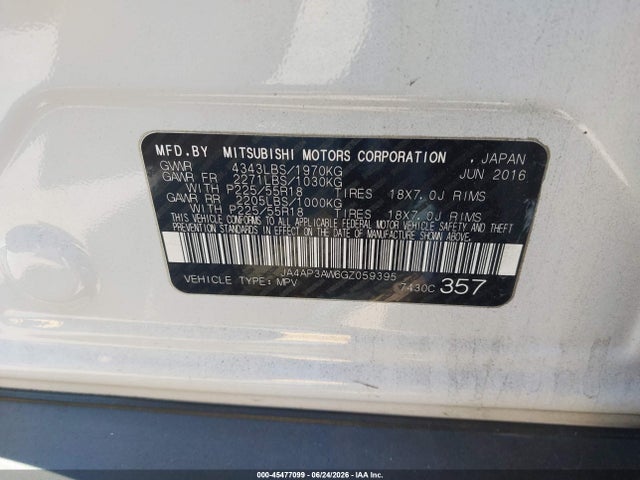 JA4AP3AW6GZ059395 Mitsubishi Outlander Sport 2.4 Es/2.4 Se