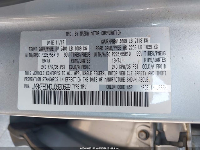Продажа на аукционе авто 2018 Mazda Cx-5 Grand Touring, vin: JM3KFBDM0J0320699, номер лота: 45477139
