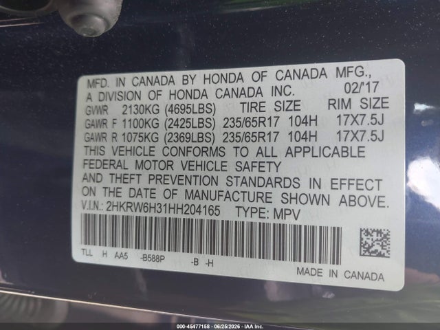 2HKRW6H31HH204165 Honda CR-V LX