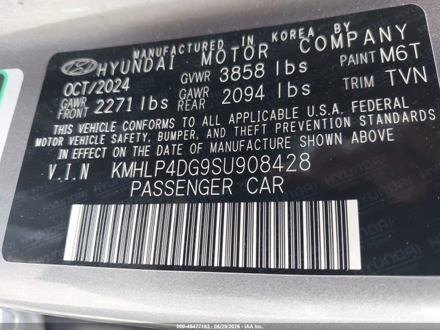 2025 Hyundai Elantra Limited მანქანა იყიდება აუქციონზე, vin: KMHLP4DG9SU908428, აუქციონის ნომერი: 45477183