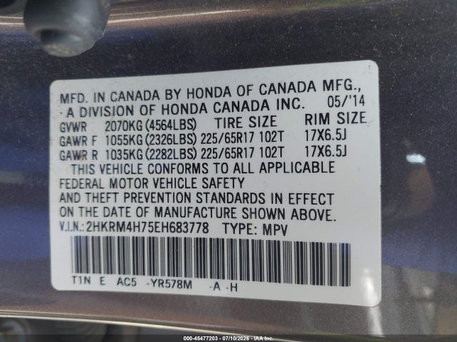Honda Cr-v Ex-l 2014 2HKRM4H75EH683778 Image 9