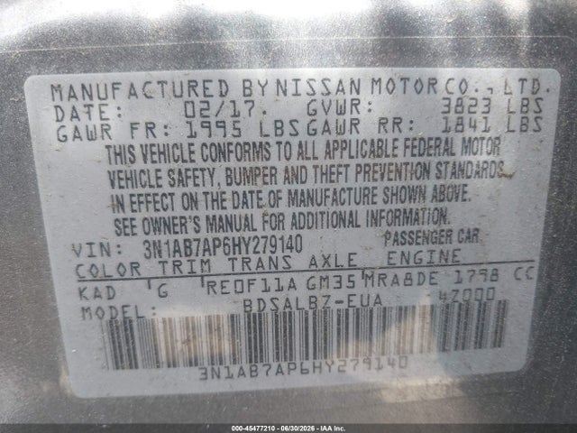 Nissan SENTRA S 2017 3N1AB7AP6HY279140 Image 9