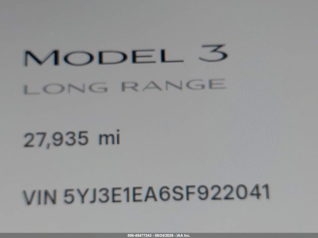 Aukcja sprzedaży 2025 Tesla Model 3 Long Range Rear-wheel Drive/standard Rear-wheel Drive, vin: 5YJ3E1EA6SF922041, numer aukcji: 45477243