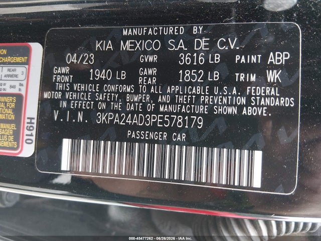 Aukcja sprzedaży 2023 Kia Rio S, vin: 3KPA24AD3PE578179, numer aukcji: 45477262