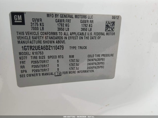 2013 Gmc Sierra 1500 Sl მანქანა იყიდება აუქციონზე, vin: 1GTR2UEA6DZ110479, აუქციონის ნომერი: 45477282