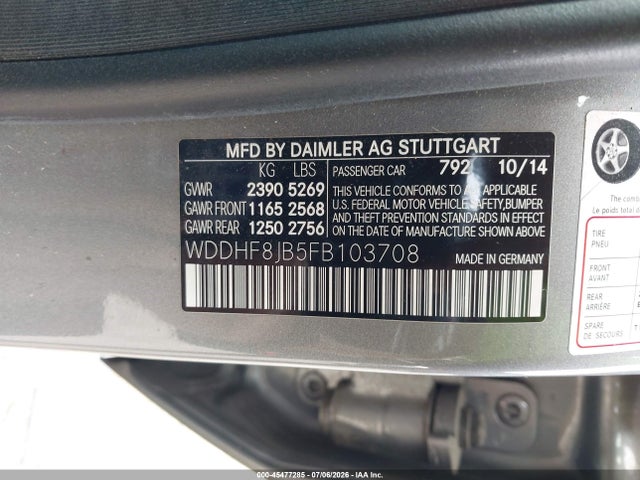 Aukcja sprzedaży 2015 Mercedes-benz E 350 4matic, vin: WDDHF8JB5FB103708, numer aukcji: 45477285