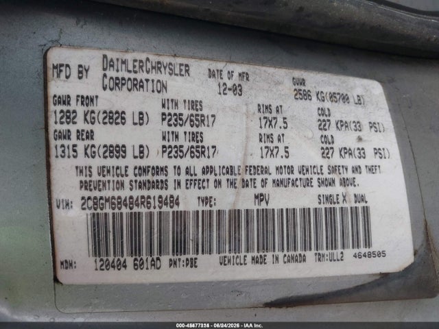Продаж на аукціоні авто 2004 Chrysler Pacifica, vin: 2C8GM68484R619484, номер лоту: 45477314