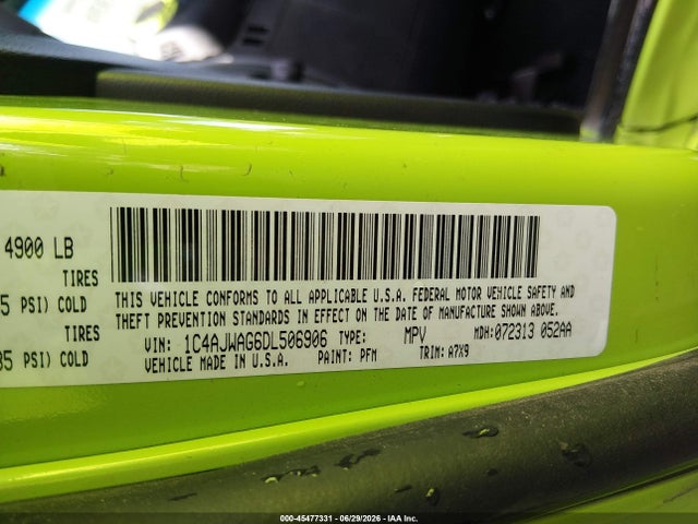 Aukcja sprzedaży 2013 Jeep Wrangler Sport, vin: 1C4AJWAG6DL506906, numer aukcji: 45477331