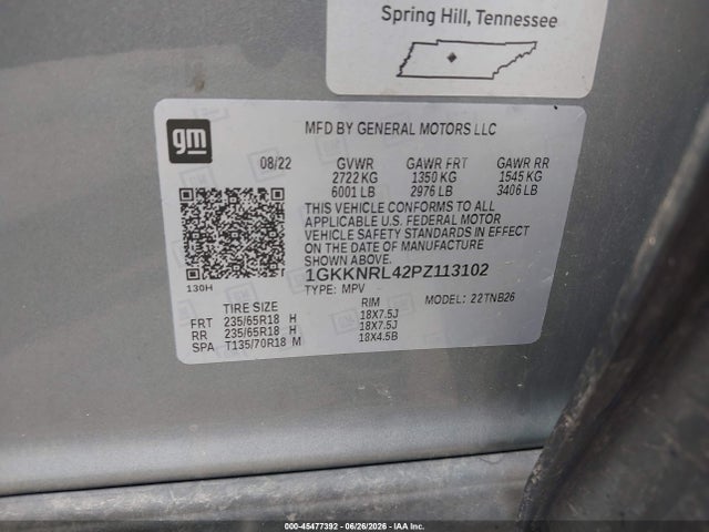 45477392 :رقم المزاد ، 1GKKNRL42PZ113102 vin ، 2023 Gmc Acadia Awd Sle مزاد بيع