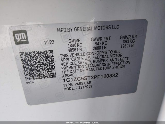 1G1ZC5ST3PF120832 Chevrolet Malibu Fwd 1fl