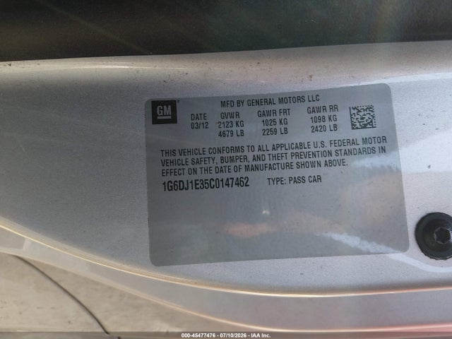 2012 Cadillac Cts Performance მანქანა იყიდება აუქციონზე, vin: 1G6DJ1E35C0147462, აუქციონის ნომერი: 45477476