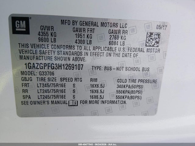 Chevrolet Express 3500 Lt 2017 1GAZGPFG3H1269107 Image 9