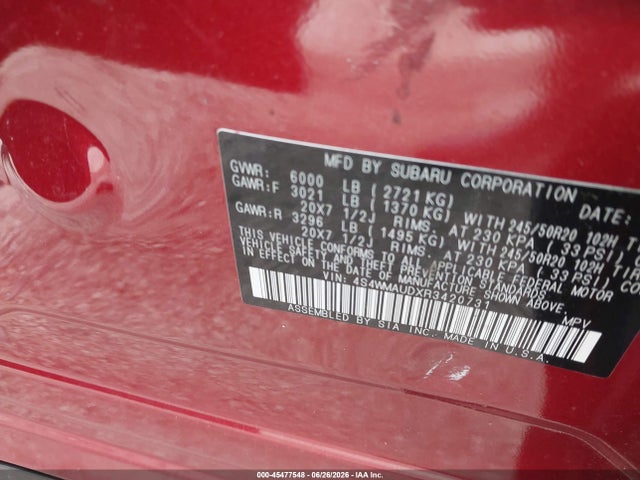 Aukcja sprzedaży 2024 Subaru Ascent Limited 7-passenger, vin: 4S4WMAUDXR3420731, numer aukcji: 45477548