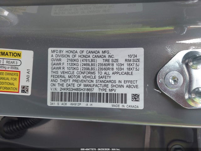 2HKRS3H48SH318657 Honda Cr-v Ex 2wd