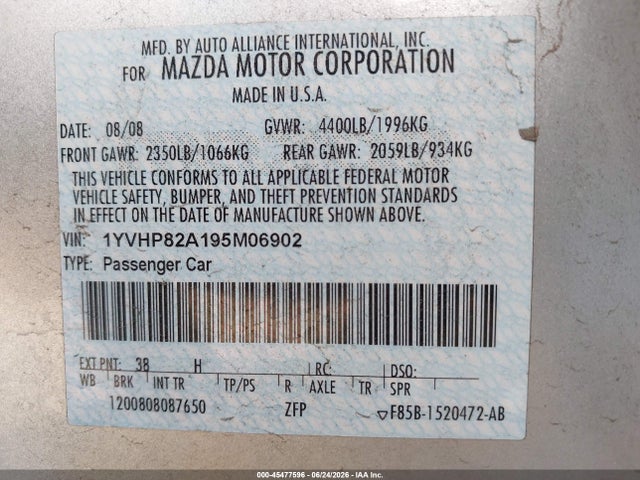 Продаж на аукціоні авто 2009 Mazda Mazda6 I Grand Touring, vin: 1YVHP82A195M06902, номер лоту: 45477596