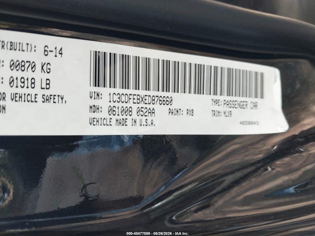 2014 Dodge Dart Gt მანქანა იყიდება აუქციონზე, vin: 1C3CDFEBXED876660, აუქციონის ნომერი: 45477598