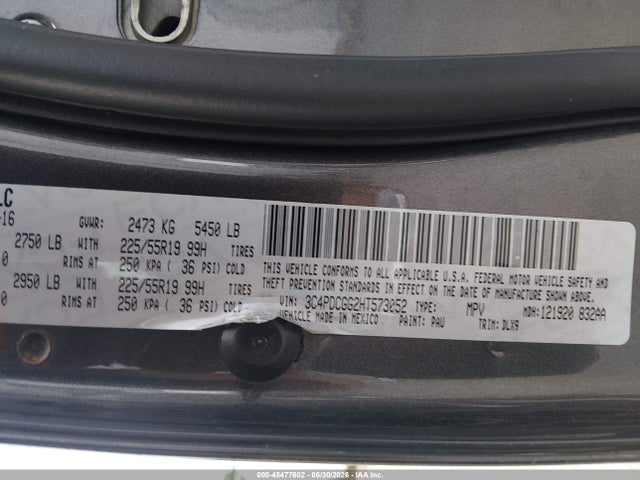 45477602 :رقم المزاد ، 3C4PDCGG2HT573052 vin ، 2017 Dodge Journey Crossroad Plus مزاد بيع