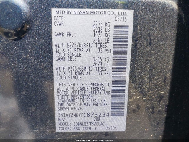 Продаж на аукціоні авто 2015 Nissan Rogue Sv, vin: 5N1AT2MK7FC873234, номер лоту: 45477628