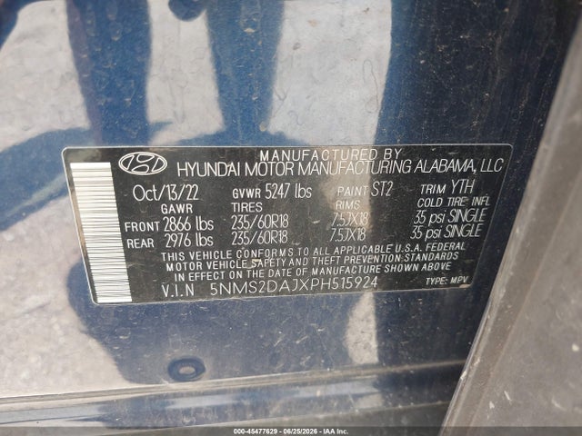 45477629 :رقم المزاد ، 5NMS2DAJXPH515924 vin ، 2023 Hyundai Santa Fe Sel مزاد بيع
