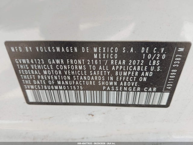3VWC57BU6MM011575 Volkswagen Jetta 1.4t R-line/1.4t S/1.4t Se