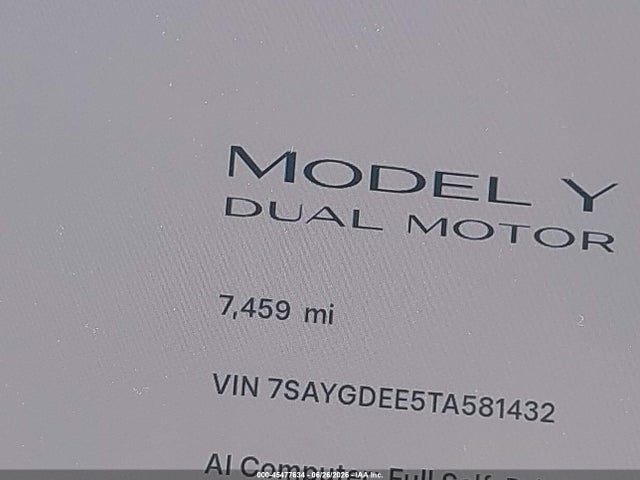 Aukcja sprzedaży 2026 Tesla Model Y All-wheel Drive/long Range Launch Series/premium All-wheel Drive, vin: 7SAYGDEE5TA581432, numer aukcji: 45477634